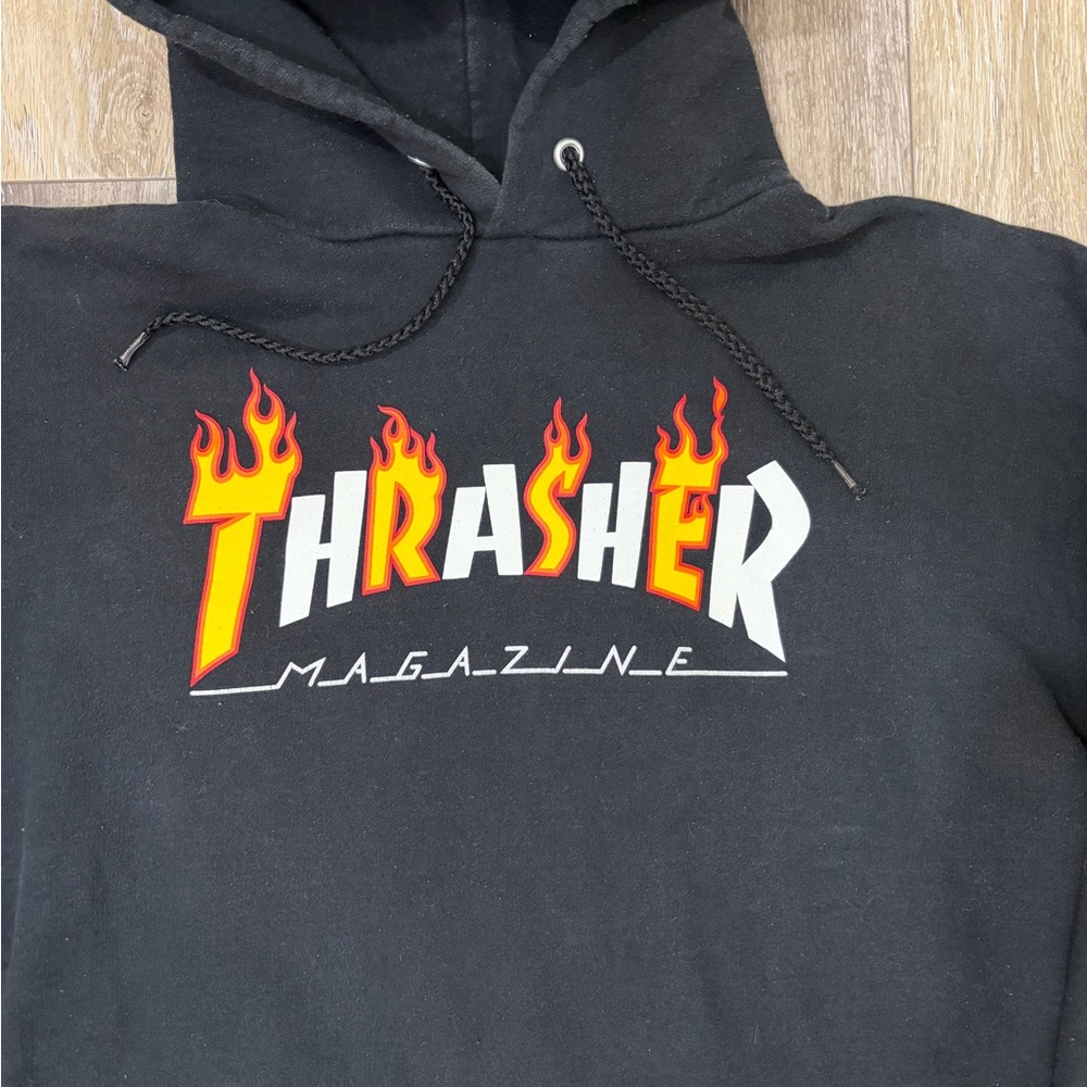 Thrasher Vintage Black Hoodie Classic Flame Logo - Picture 2 of 6